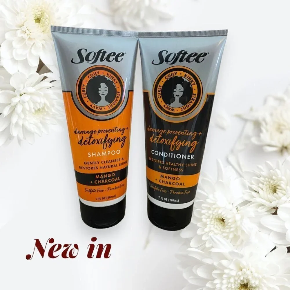 2 PC BUNDLE ~ Softee® Detoxifying Mango + Charcoal Shampoo Conditioner Hair Set - Picture 2 of 8